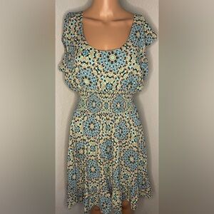 American Rag Cie Women's size XL Teal Green Mosaic Short-Sleeved Boho Dress